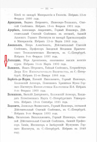 5.	Фрагмент книги «Список членов Императорского С.-Петербургского минералогического общества со дня основания Общества по 1902 год». - СПб. , 1902. С. 24 (26).